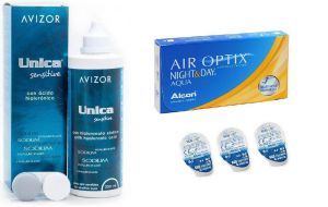 Акция! Air Optix Night&Day Aqua (3шт) + Unica Sensitive 350мл